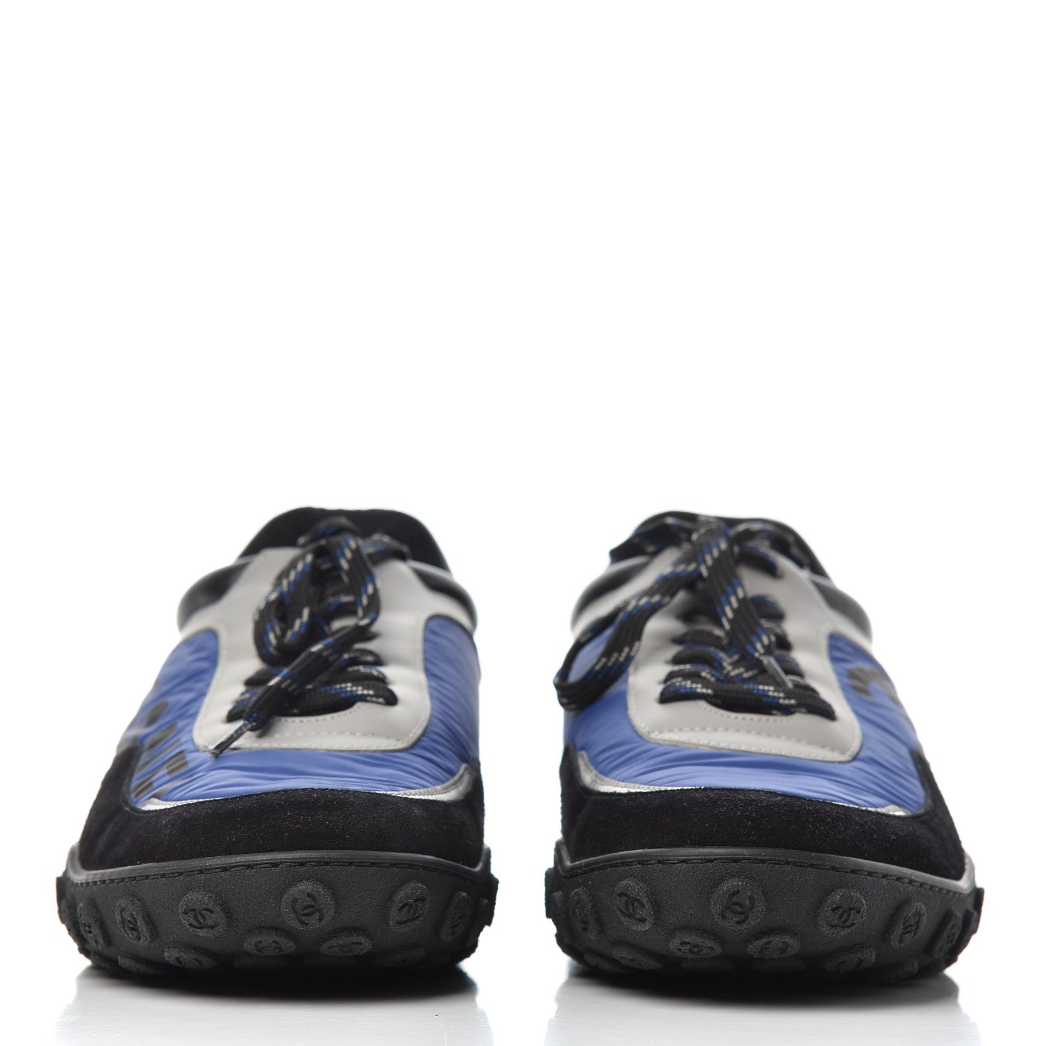 Chanel Nylon Calfskin Suede Mens CC Sneakers 41 Grey Blue 2 of 10