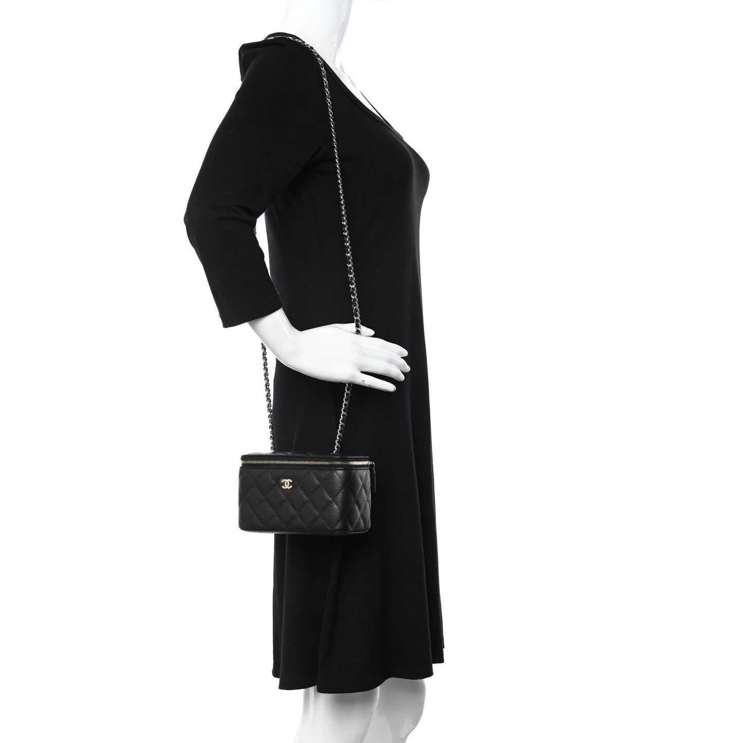 Caviar Quilted Small Vanity Case With Chain Black
