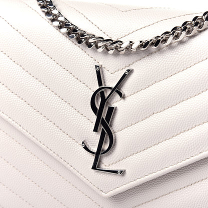 Saint Laurent Grain De Poudre Matelasse Chevron Monogram Chain Wallet Cream 9 of 12