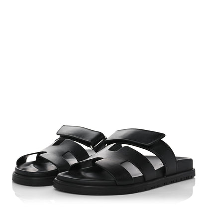 Hermes Calfskin Womens Chypre Sandals 37 Black 3 of 8