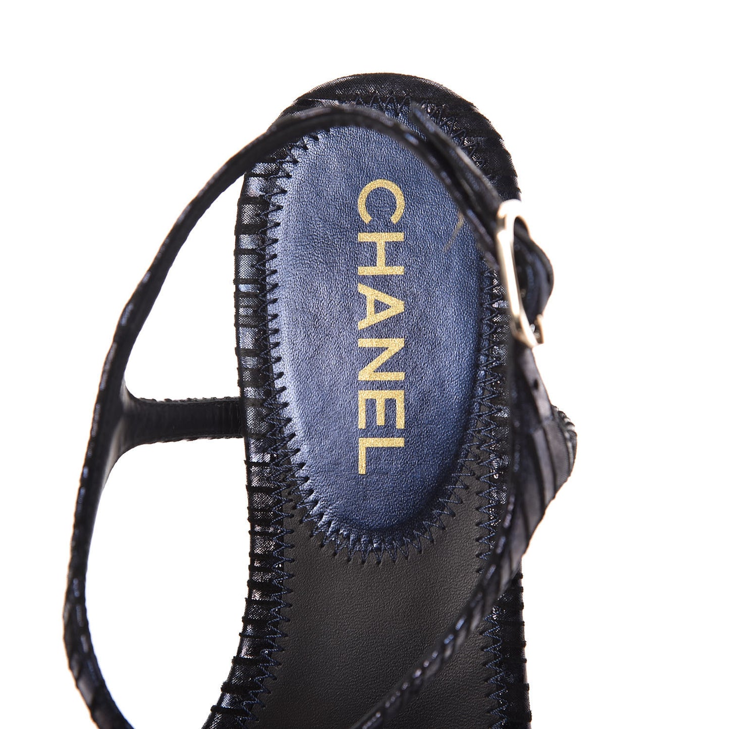 Fantasy Goatskin Suede CC Chain Thong Sandals 37 Navy Black
