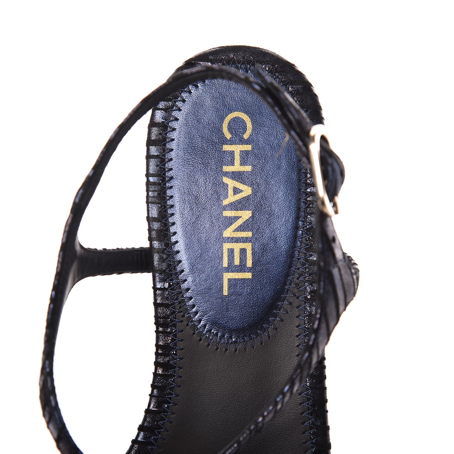 Chanel Fantasy Goatskin Suede CC Chain Thong Sandals 37 Navy Black 5 of 8