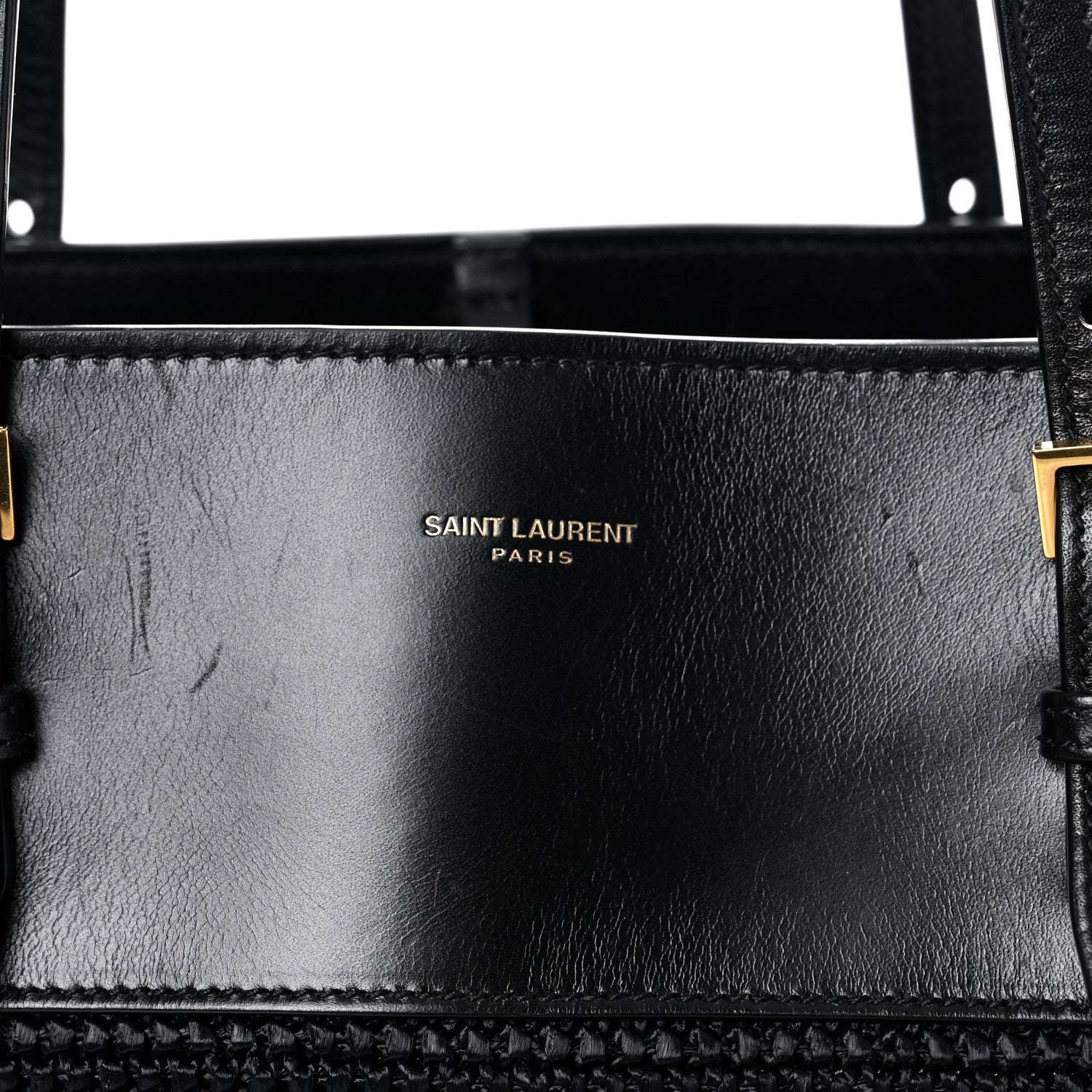 Saint Laurent Calfskin Raffia Medium Shopper Tote Black 14 of 15