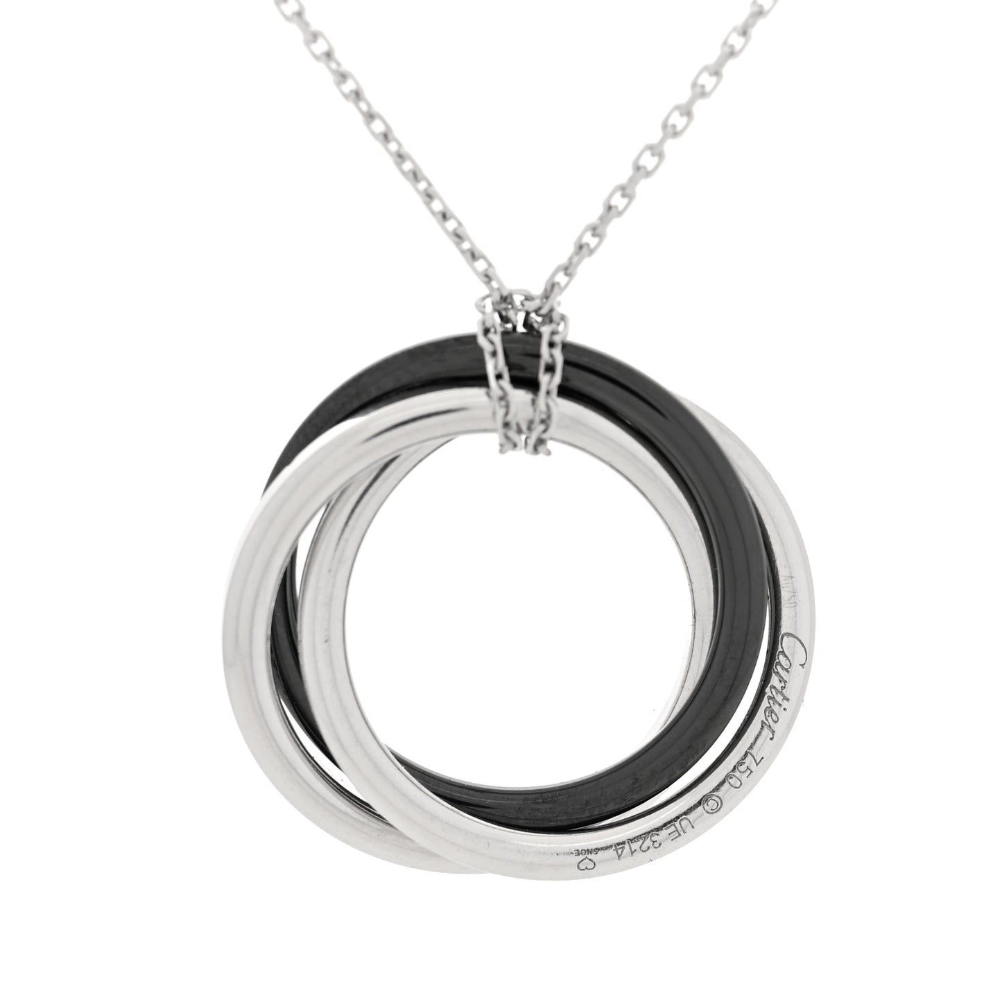 18K White Gold Black Ceramic Diamond Trinity Pendant Necklace