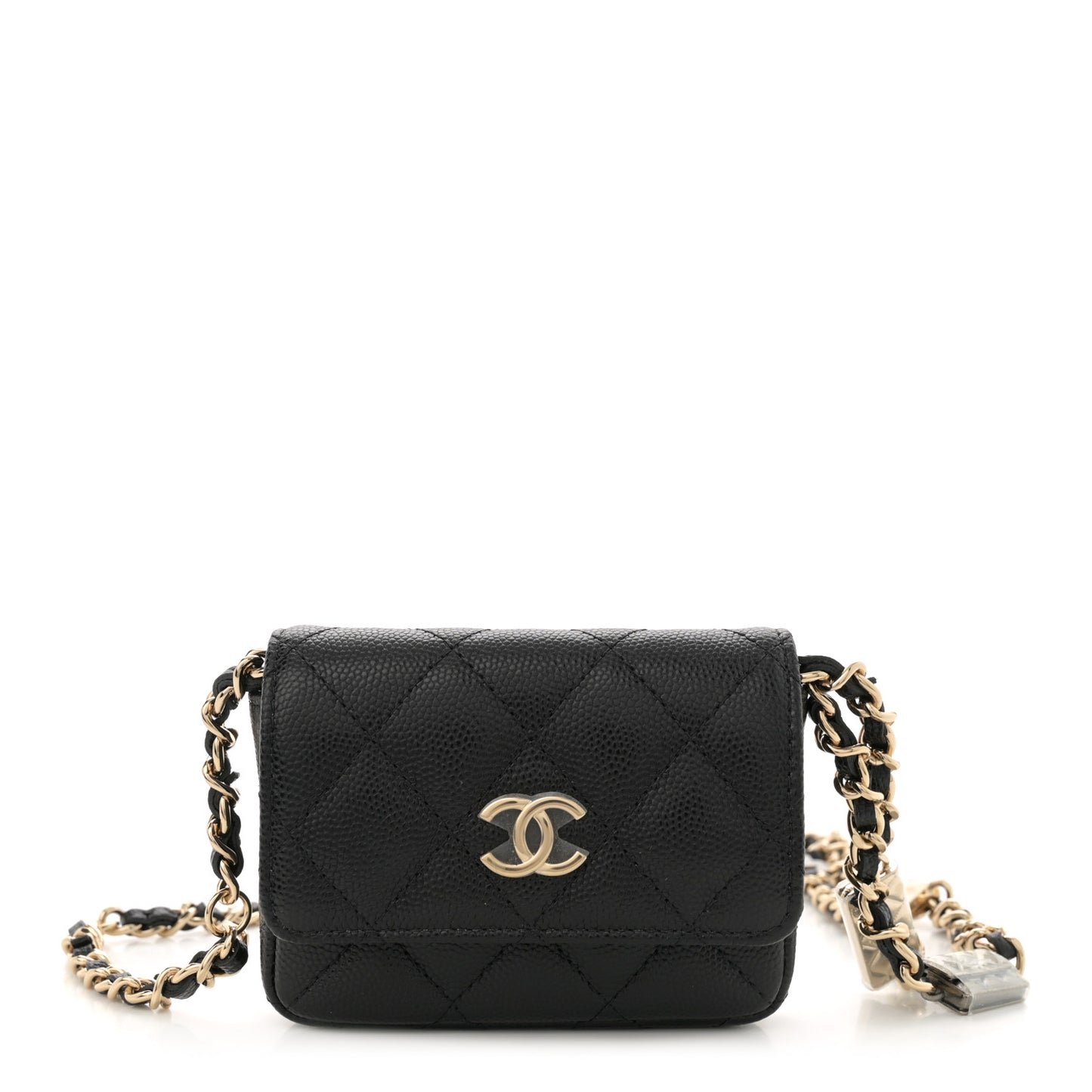Caviar Quilted Belt Bag With Charms On Chain Black