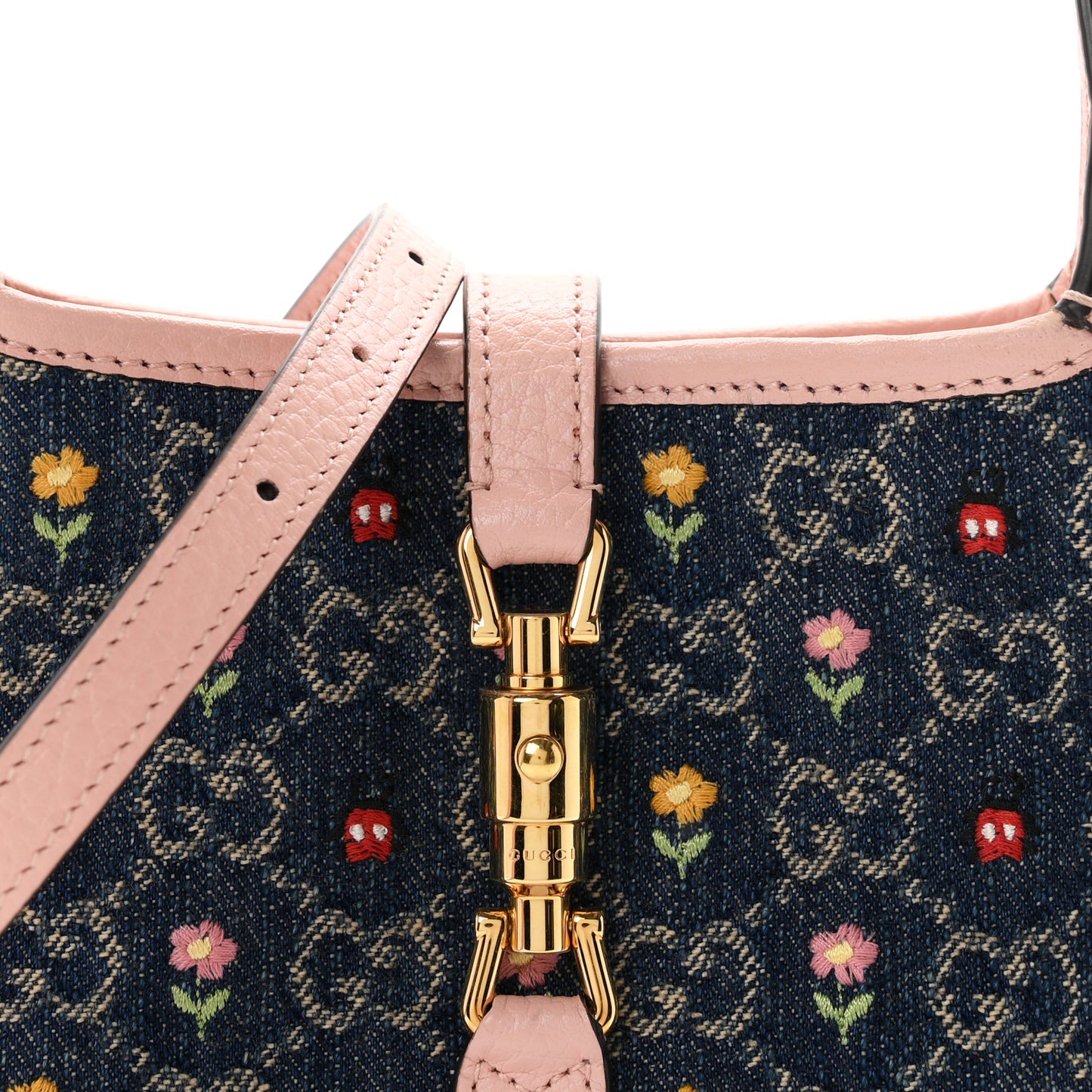 New Denim GG Monogram Calfskin Love Parade Mini Jackie 1961 Hobo Light Pink