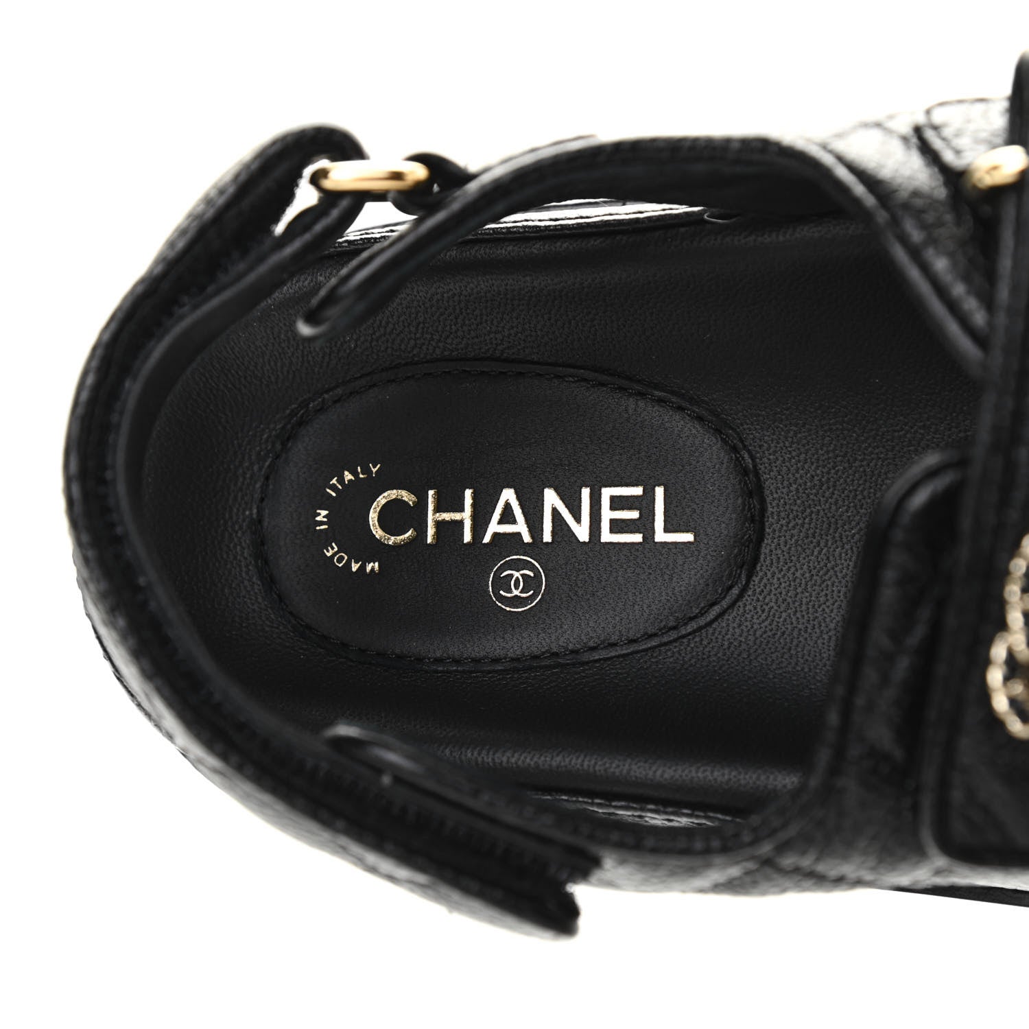 Chanel Grained Calfskin Velcro Dad Sandals 37 Black 6 of 8