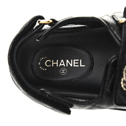 Chanel Grained Calfskin Velcro Dad Sandals 37 Black 6 of 8