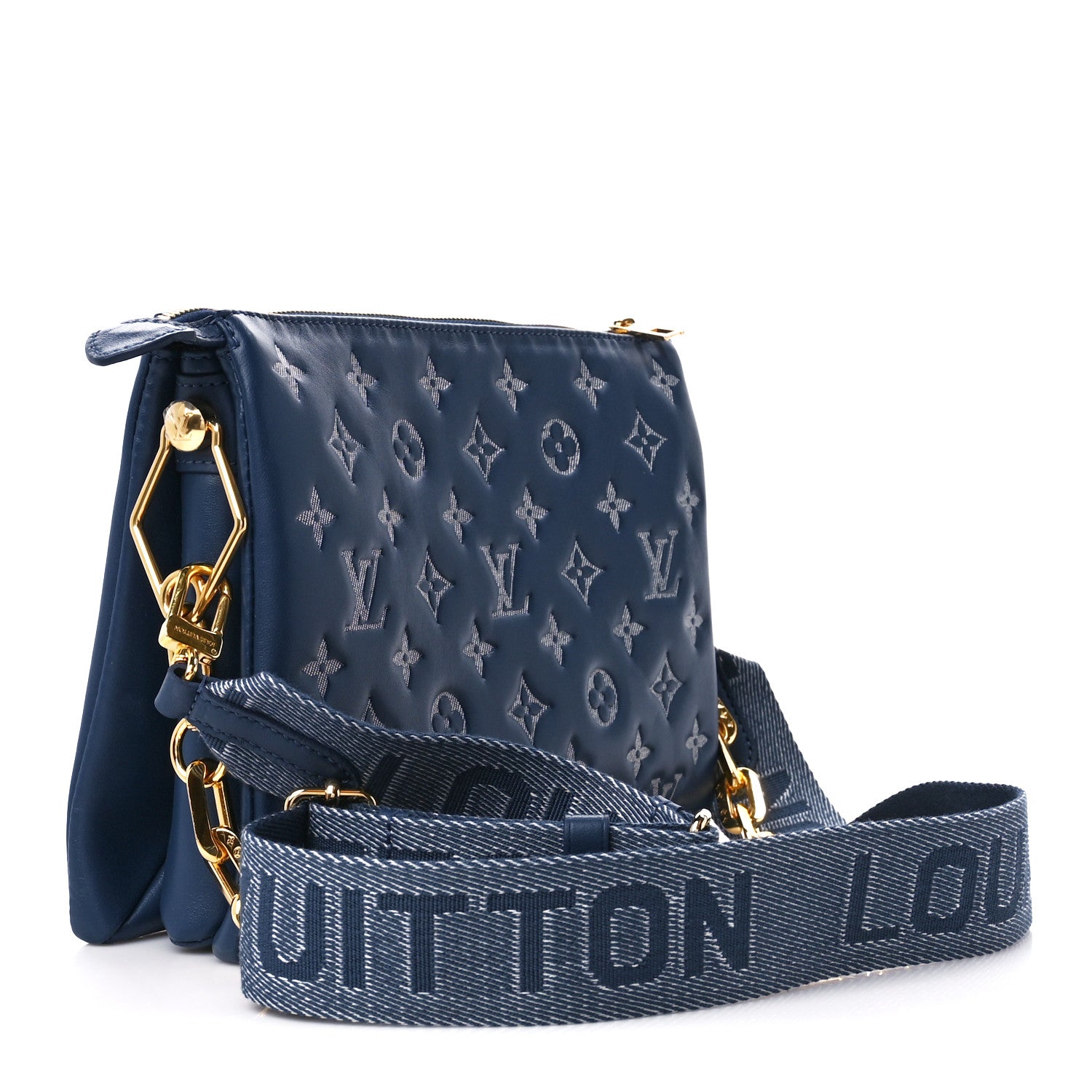 Louis Vuitton Lambskin Embossed Monogram Coussin PM Denim Blue 3 of 9