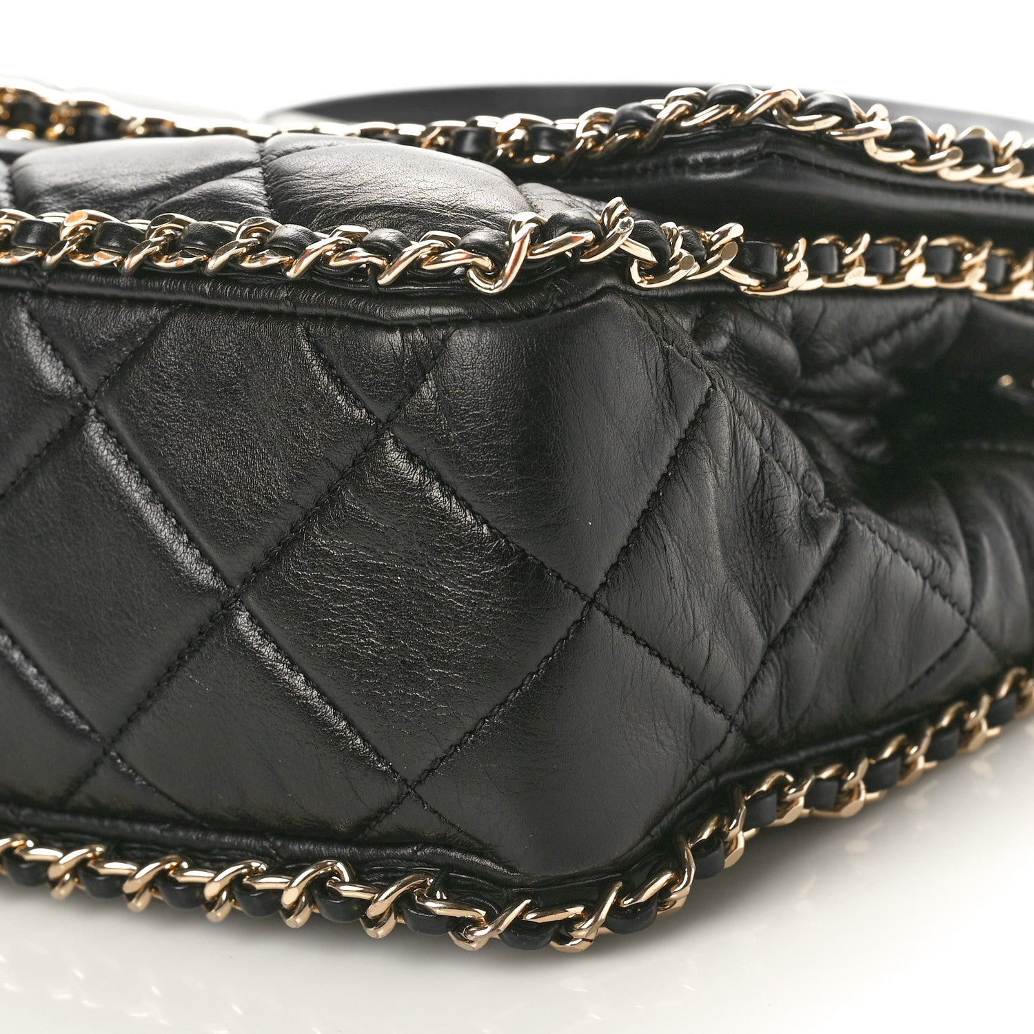 Chanel Crumpled Calfskin Quilted Large Chain All Over Flap Bag Black 10 of 11