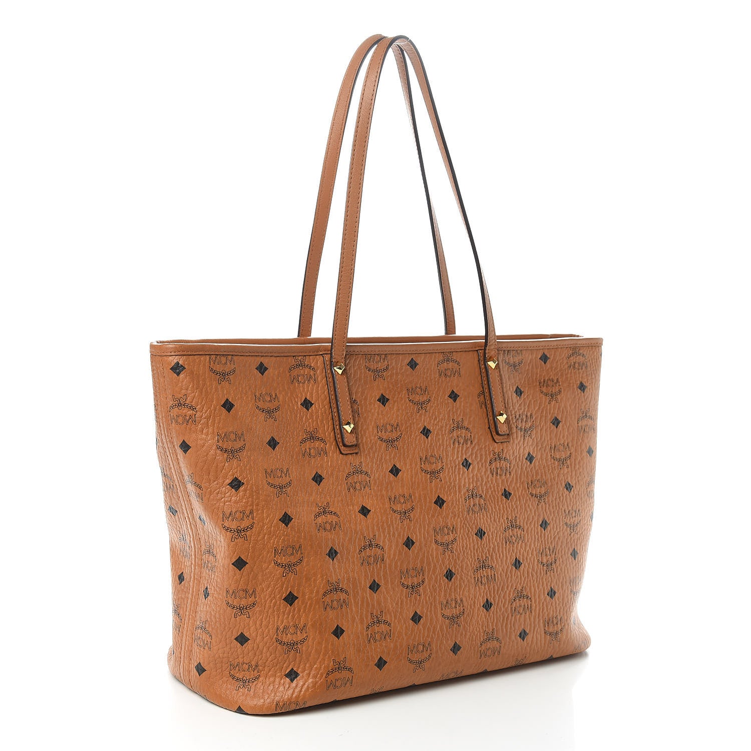 MCM Visetos Medium Anya Top Zip Shopper Tote Cognac 3 of 10