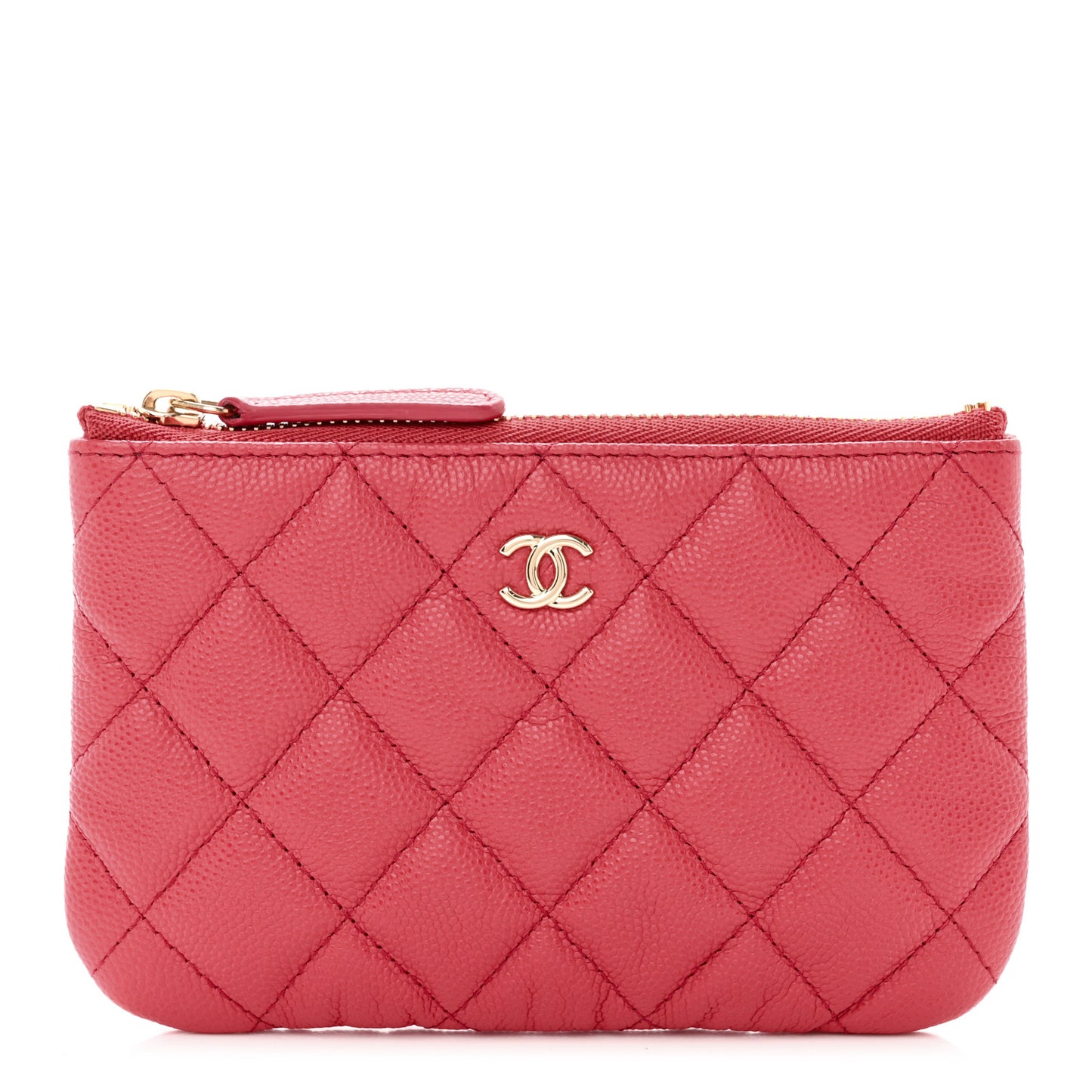 Caviar Quilted Small Cosmetic Case Dark Pink
