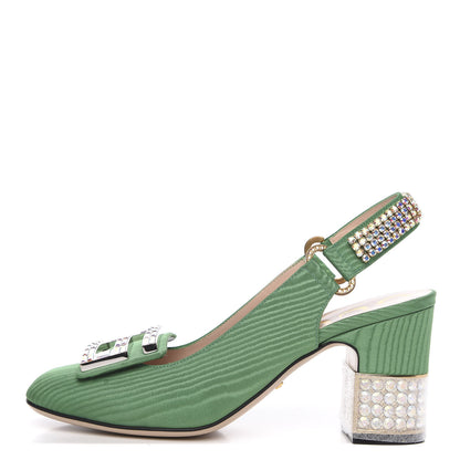 Gucci Moire Fabric Crystal Square G Madelyn Slingbacks 36 New Shamarock 1 of 10