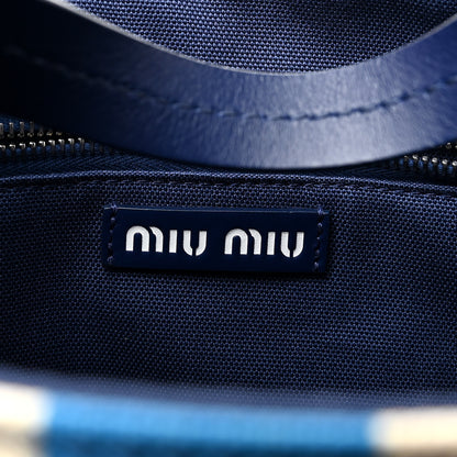 Miu Miu Canapa Vitello Striped Small Tote Turchese 6 of 10