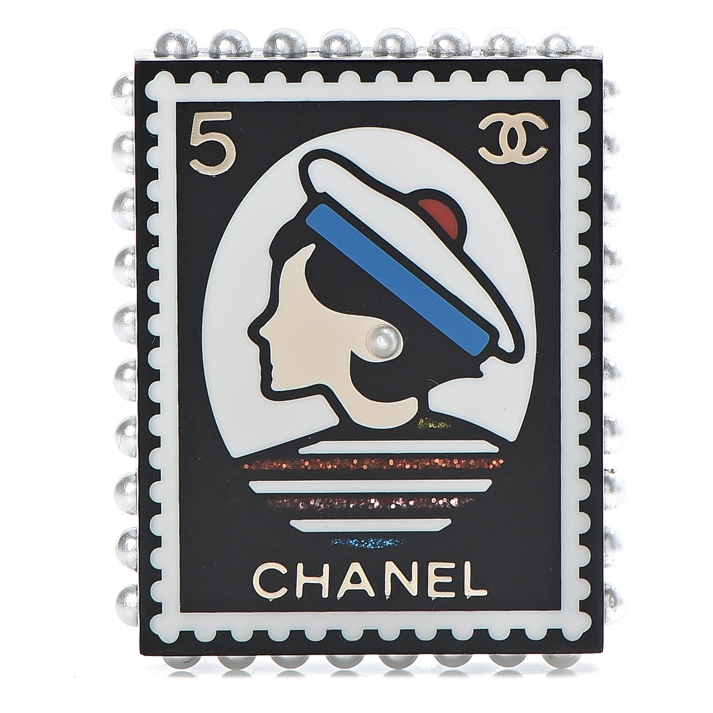 Resin Glitter CC Sailor Brooch Black Multicolor