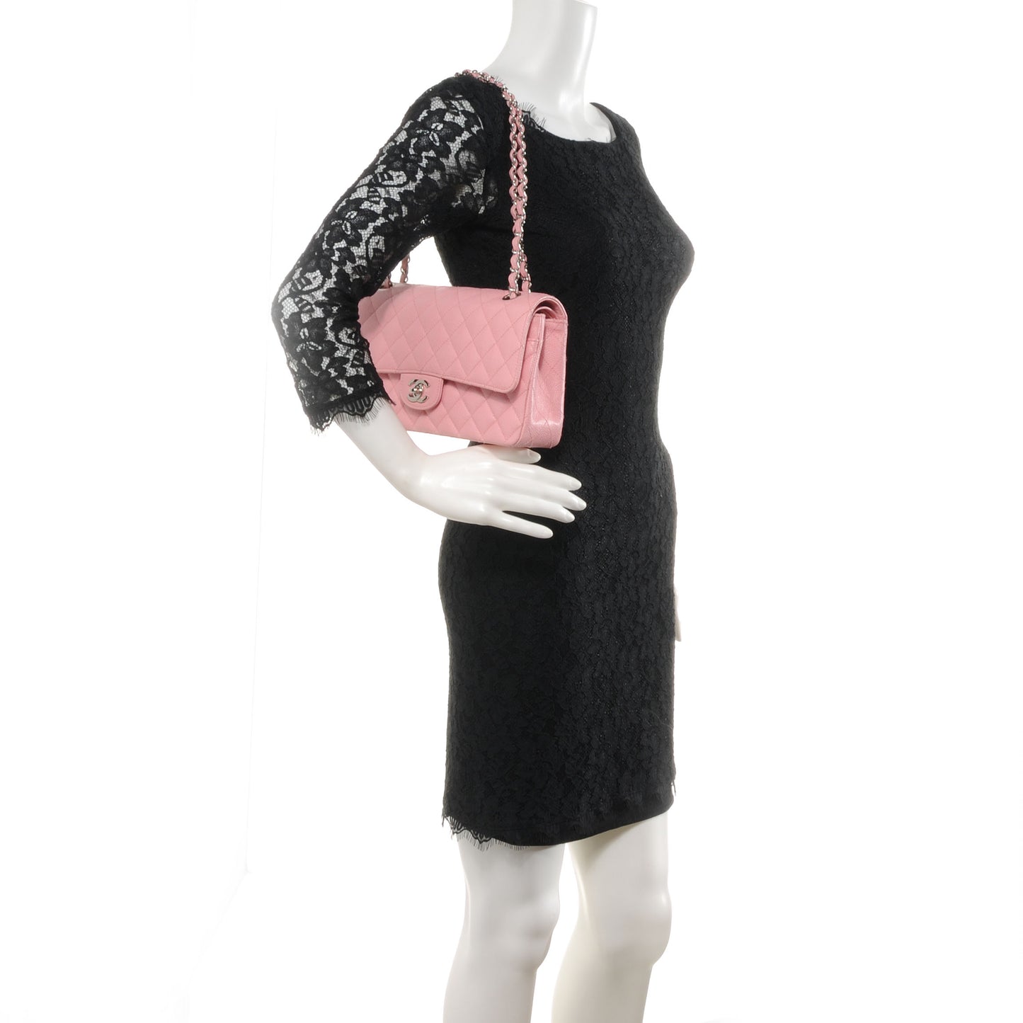 Caviar Medium Double Flap Pink