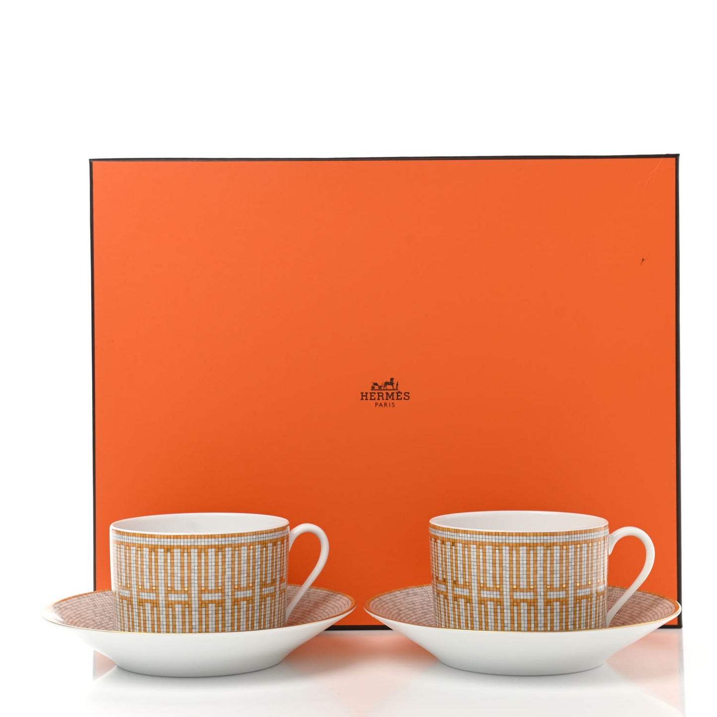 Porcelain Mosaique Au 24 Gold Breakfast Cup And Saucer Set Of 2