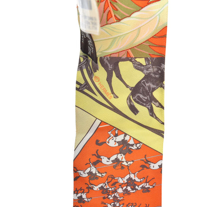 Hermes Silk Cheval Phoenix Twilly Orange Jaune Vif Vert 3 of 4