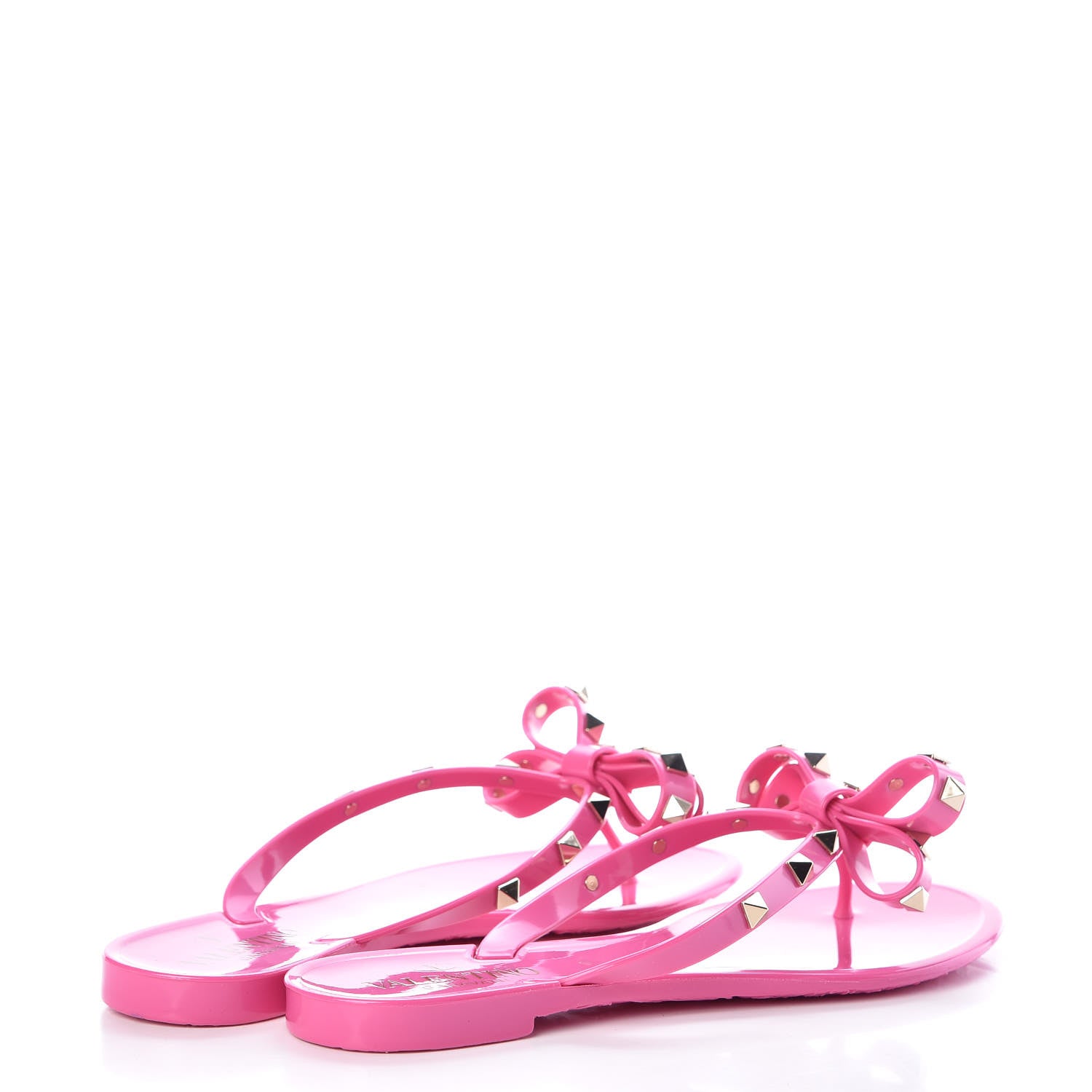 Valentino Garavani PVC Jelly Rockstud Bow Thong Sandals 37 Fuxia Fluo 4 of 10