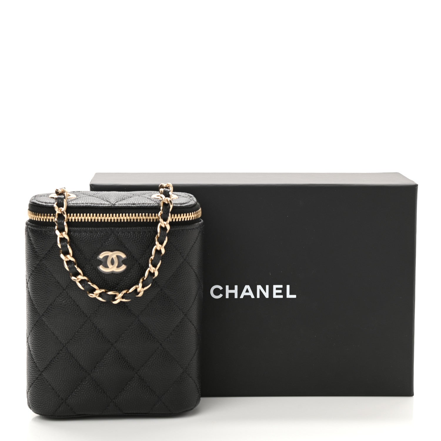 Chanel Caviar Quilted Small Vertical Coco Beauty Vanity Case With Chain Black 6 of 11