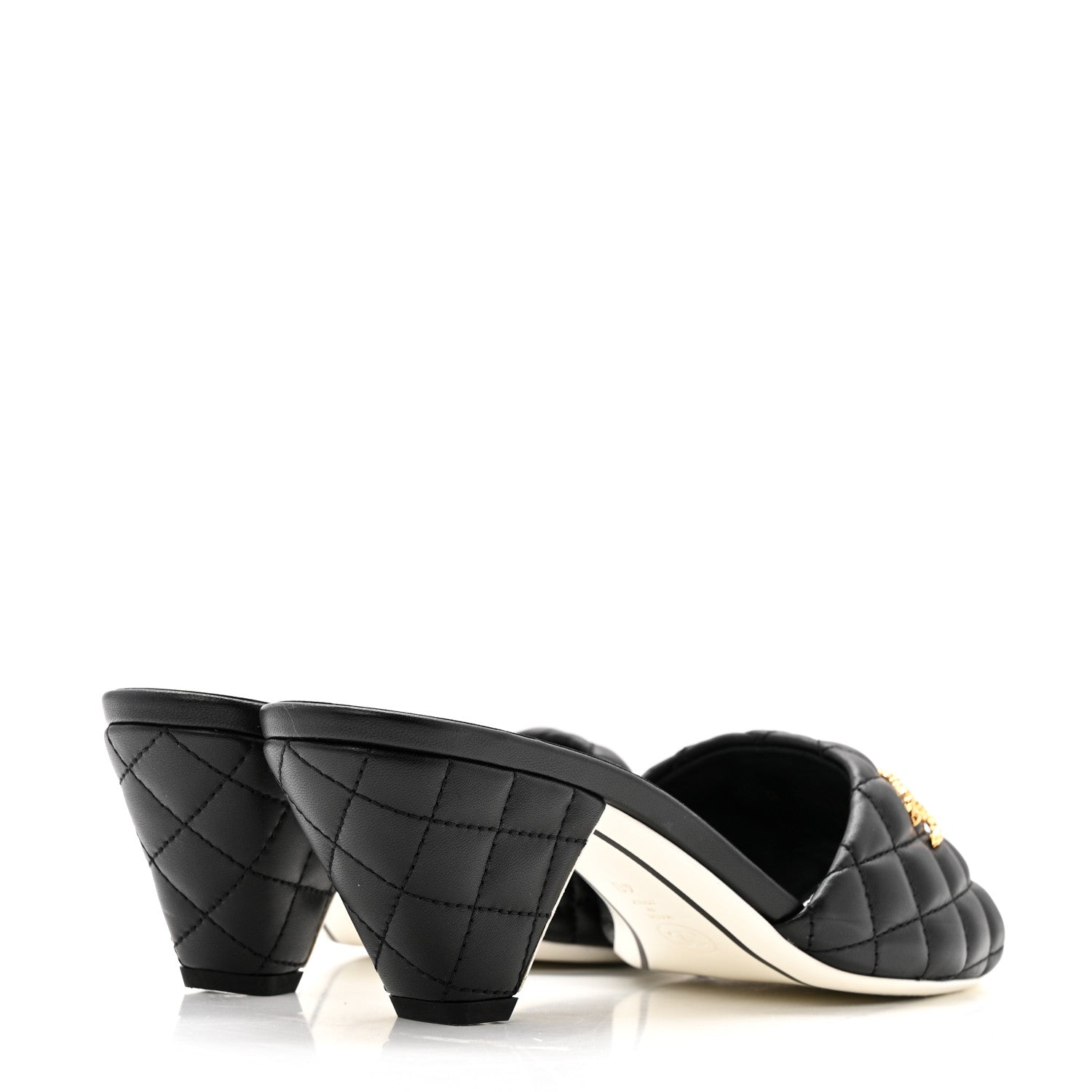Chanel Lambskin Quilted Textured CC Mules 40 Black 4 of 11