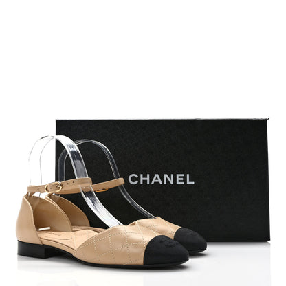 Chanel Lambskin Grosgrain Cap Toe CC Ankle Strap Sandals 36 Beige Black 10 of 10