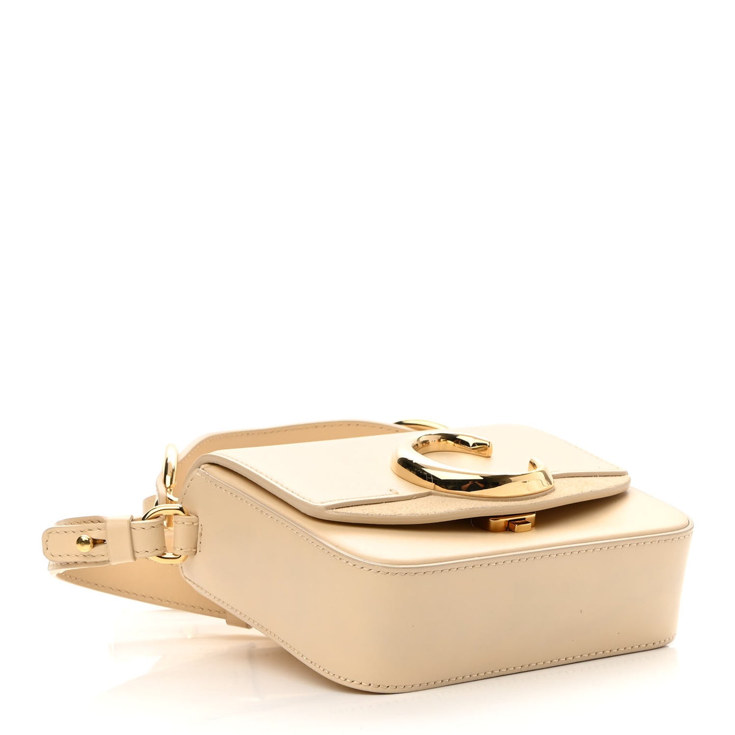 Shiny Calfskin Suede Mini C Double Carry Blondie Beige