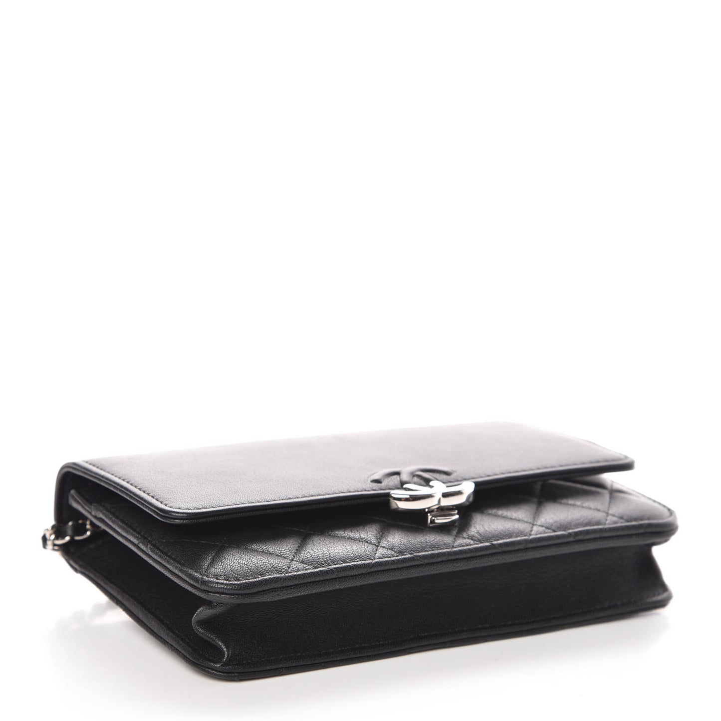 Lambskin Quilted CC Box Wallet On Chain WOC Black