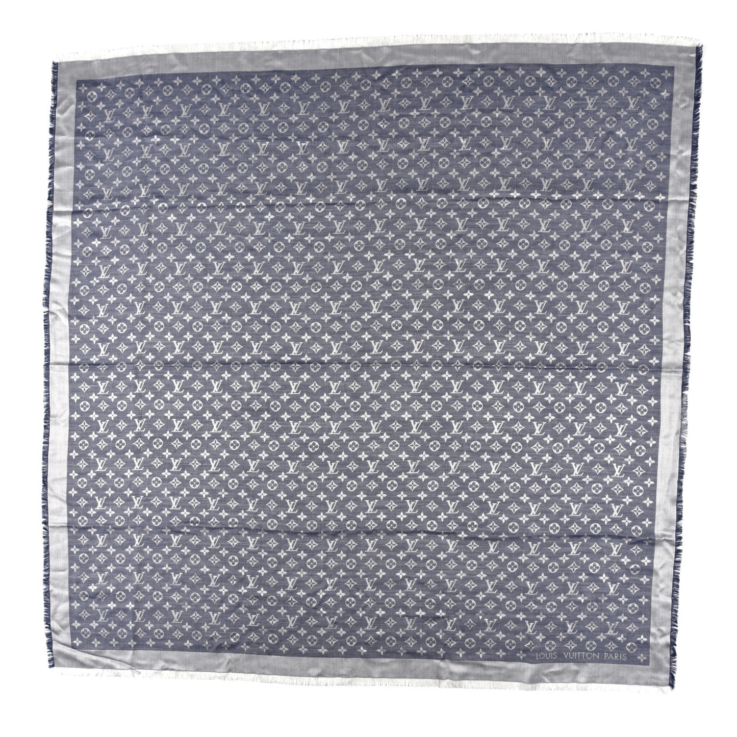 Silk Wool Monogram Denim Shawl Blue