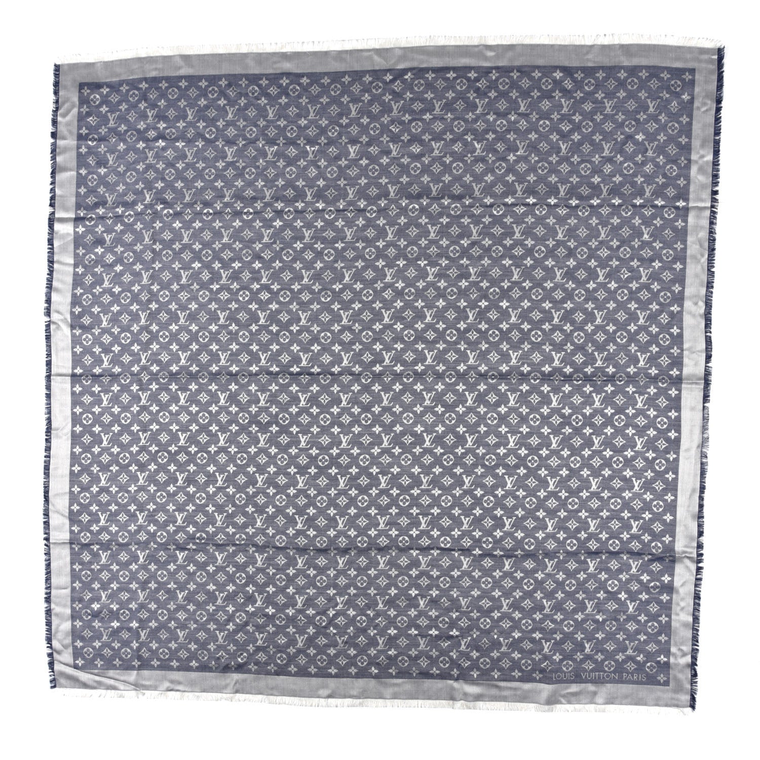 Louis Vuitton Silk Wool Monogram Denim Shawl Blue 1 of 4