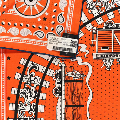 Hermes Silk All Aboard Bandana Scarf 55 Orange White Black 3 of 3