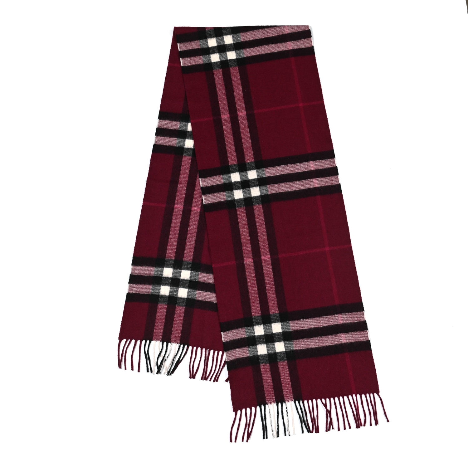 Burberry Cashmere Giant Check Icon Stripe Fringe Scarf Claret 2 of 4