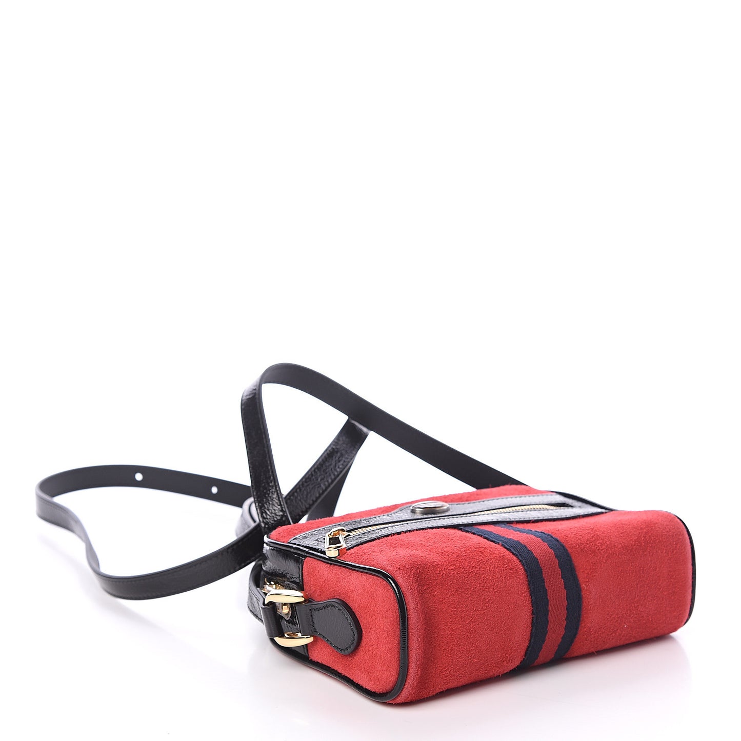 Suede Patent Web Mini Ophidia Shoulder Bag Red