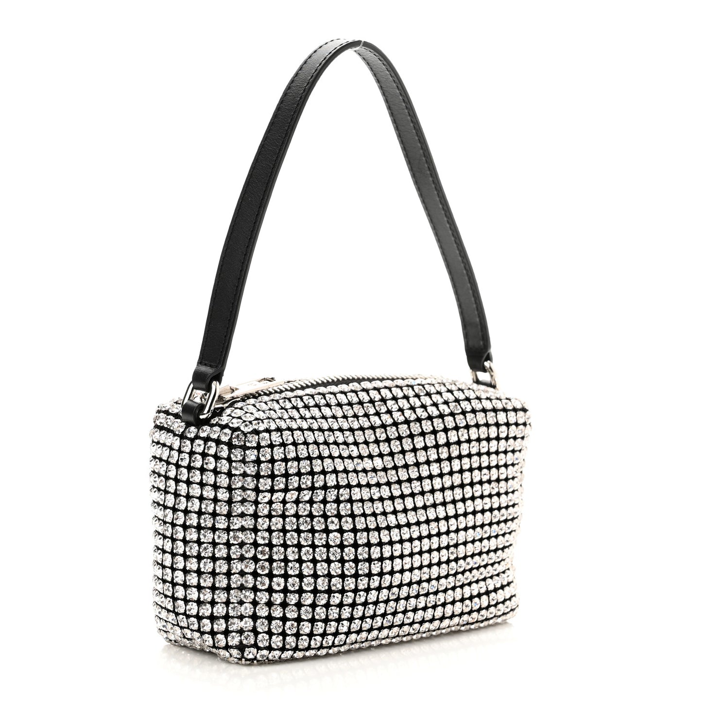 Mesh Crystal Rhinestone Mini Heiress Pouch Black Silver