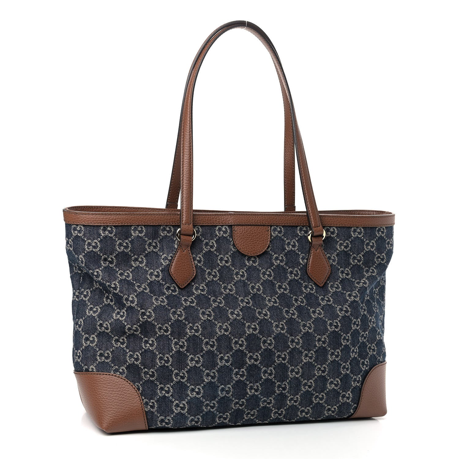 Gucci New Denim GG Monogram Medium Ophidia Shopping Tote Blue Tea Cuir 2 of 8