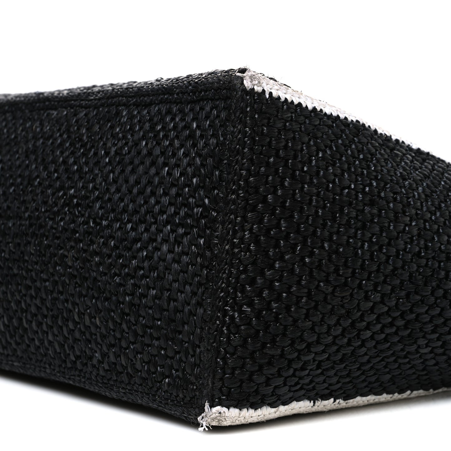 Raffia Large Paula's Ibiza Logo Tote Black White