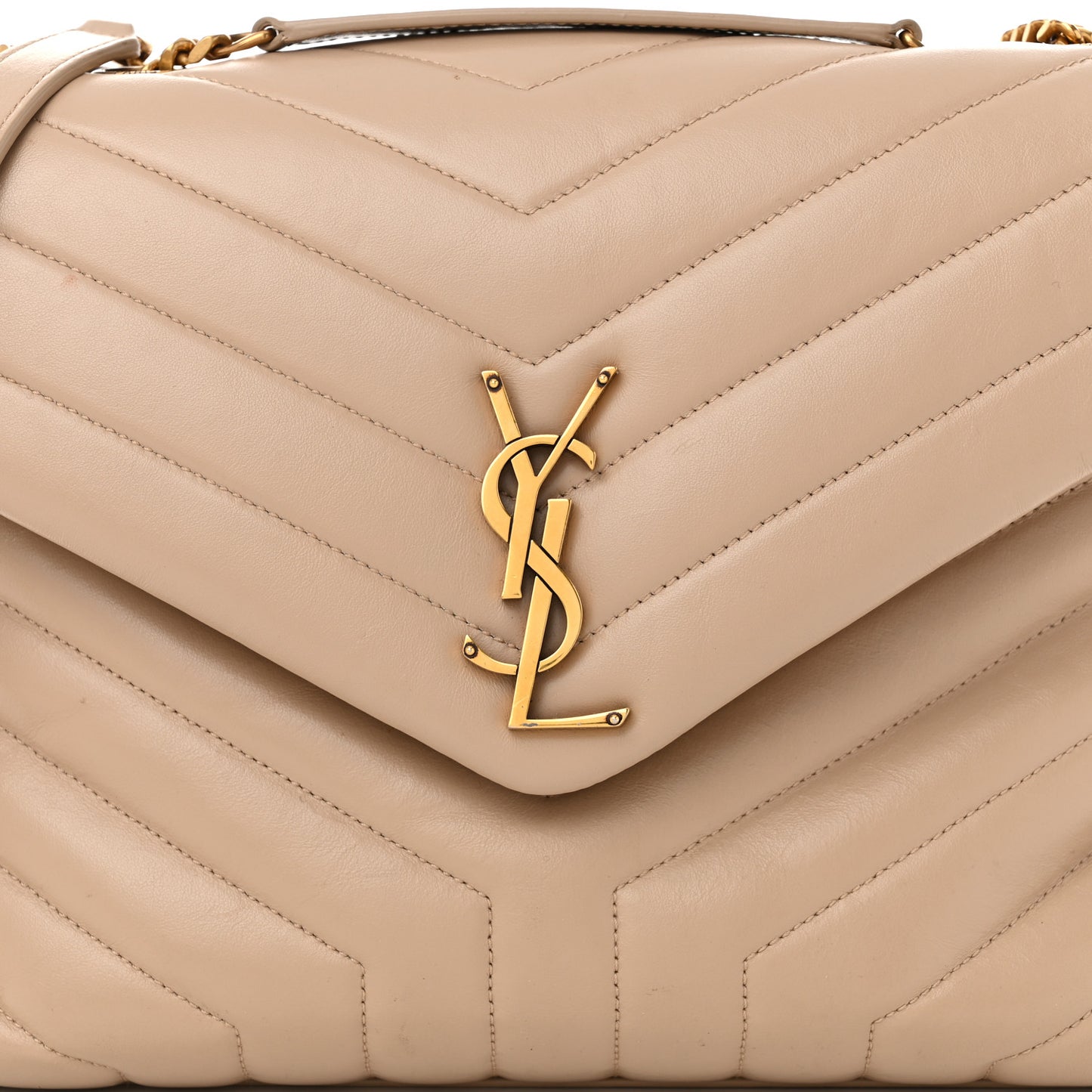 Calfskin Y Quilted Monogram Medium Loulou Chain Satchel Natural Tan