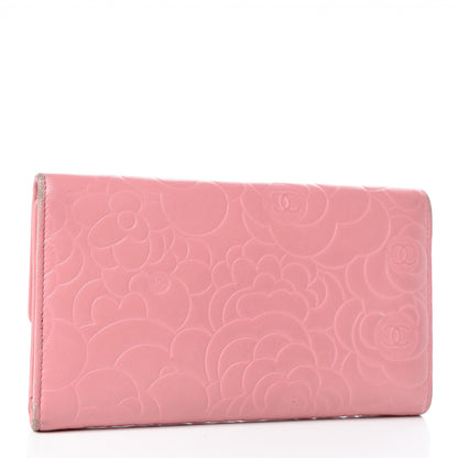 Chanel Lambskin Embossed Camellia Large Gusset Flap Wallet Pink 3 of 16
