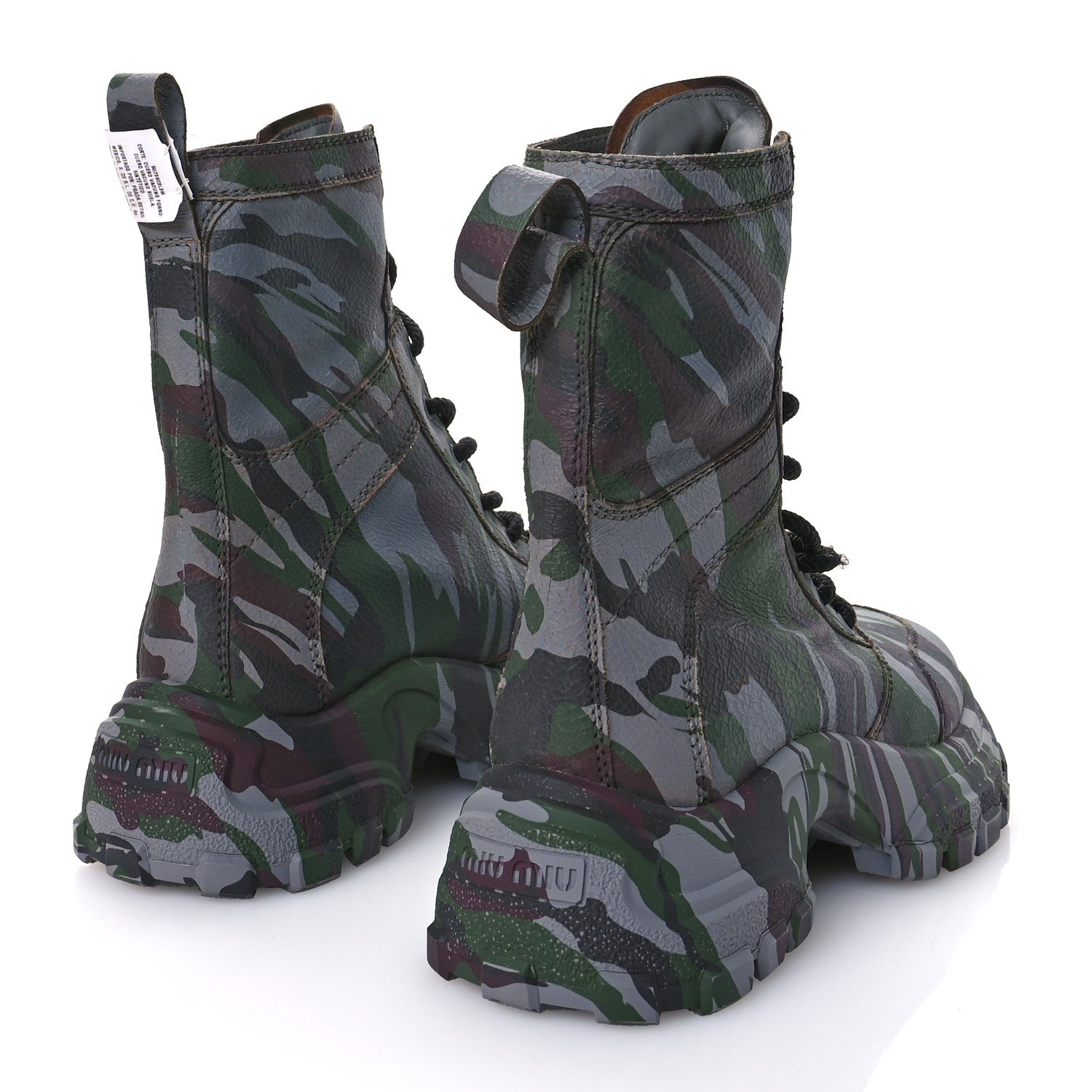 Miu Miu Crackled Calfskin Camo Print Platform Combat Boots 41 Multicolor 5 of 9