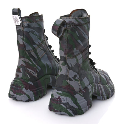 Miu Miu Crackled Calfskin Camo Print Platform Combat Boots 41 Multicolor 5 of 9