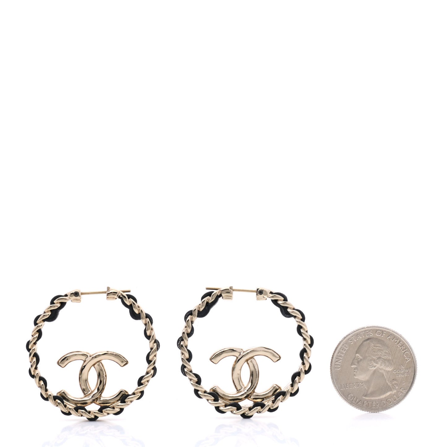 Lambskin CC Chain Hoop Earrings Black Gold