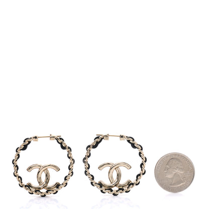 Chanel Lambskin CC Chain Hoop Earrings Black Gold 2 of 3