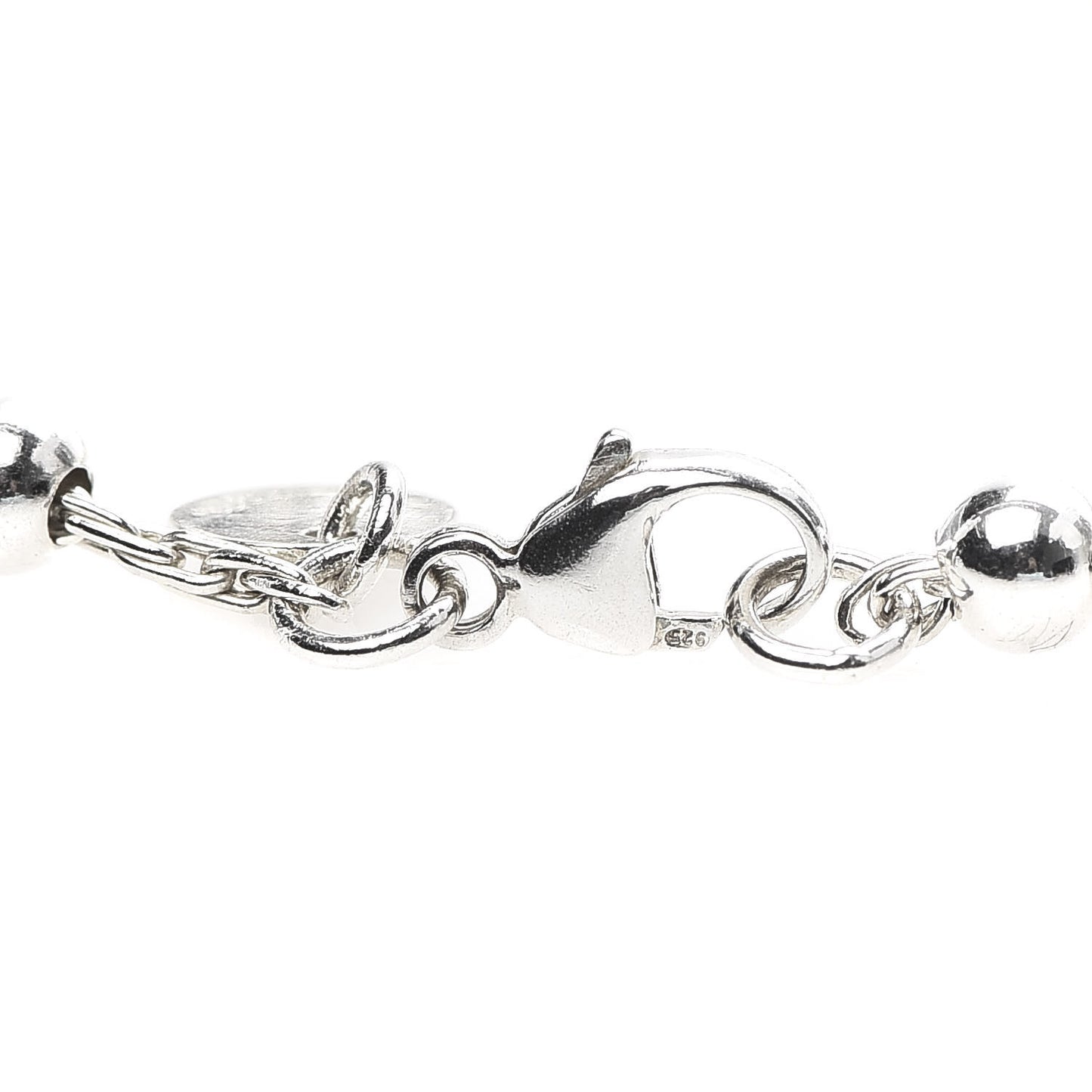 Sterling Silver 4mm Mom Heart Tag Bead Bracelet
