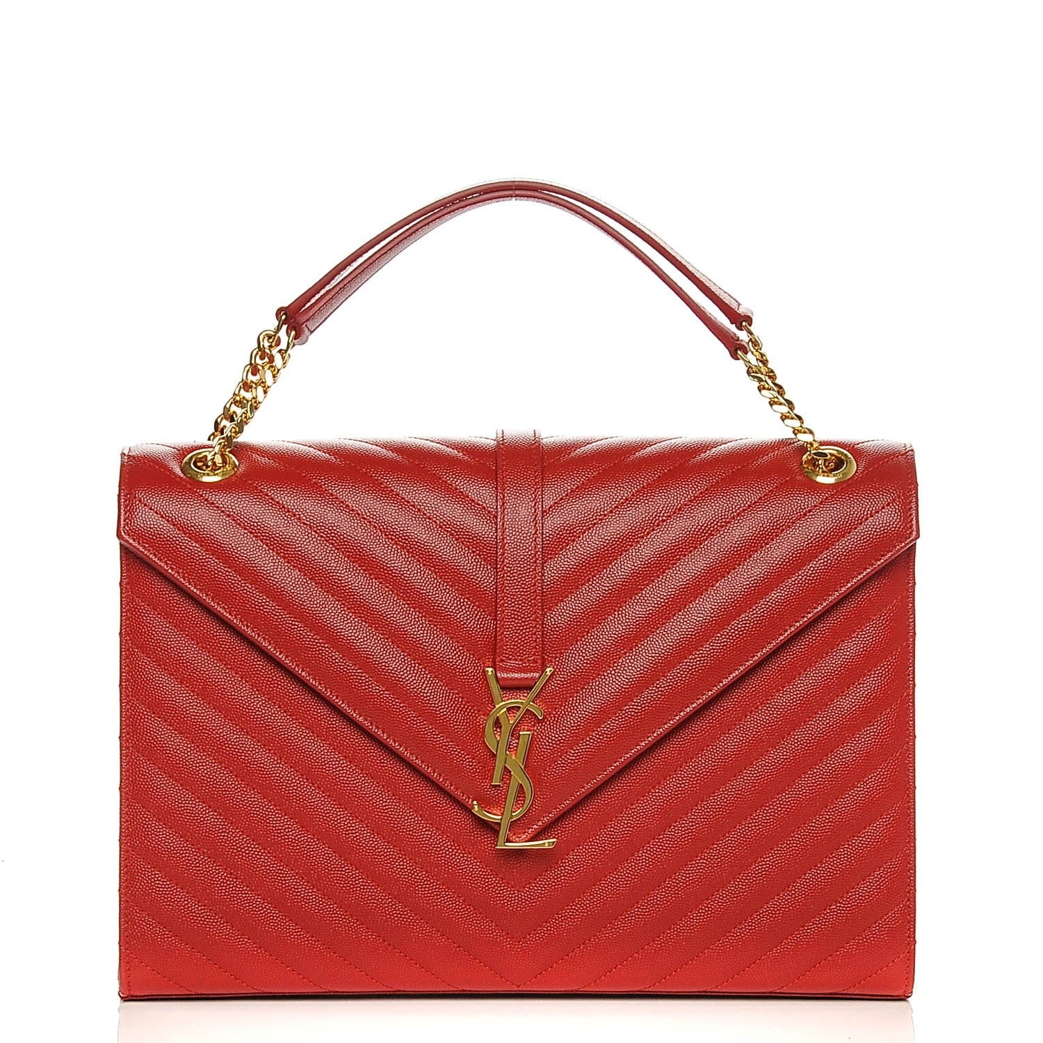 Saint Laurent Grain De Poudre Matelasse Chevron Large Monogram Satchel Lipstick Red 7 of 12