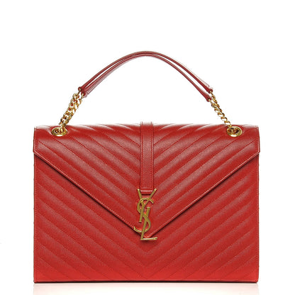Saint Laurent Grain De Poudre Matelasse Chevron Large Monogram Satchel Lipstick Red 7 of 12