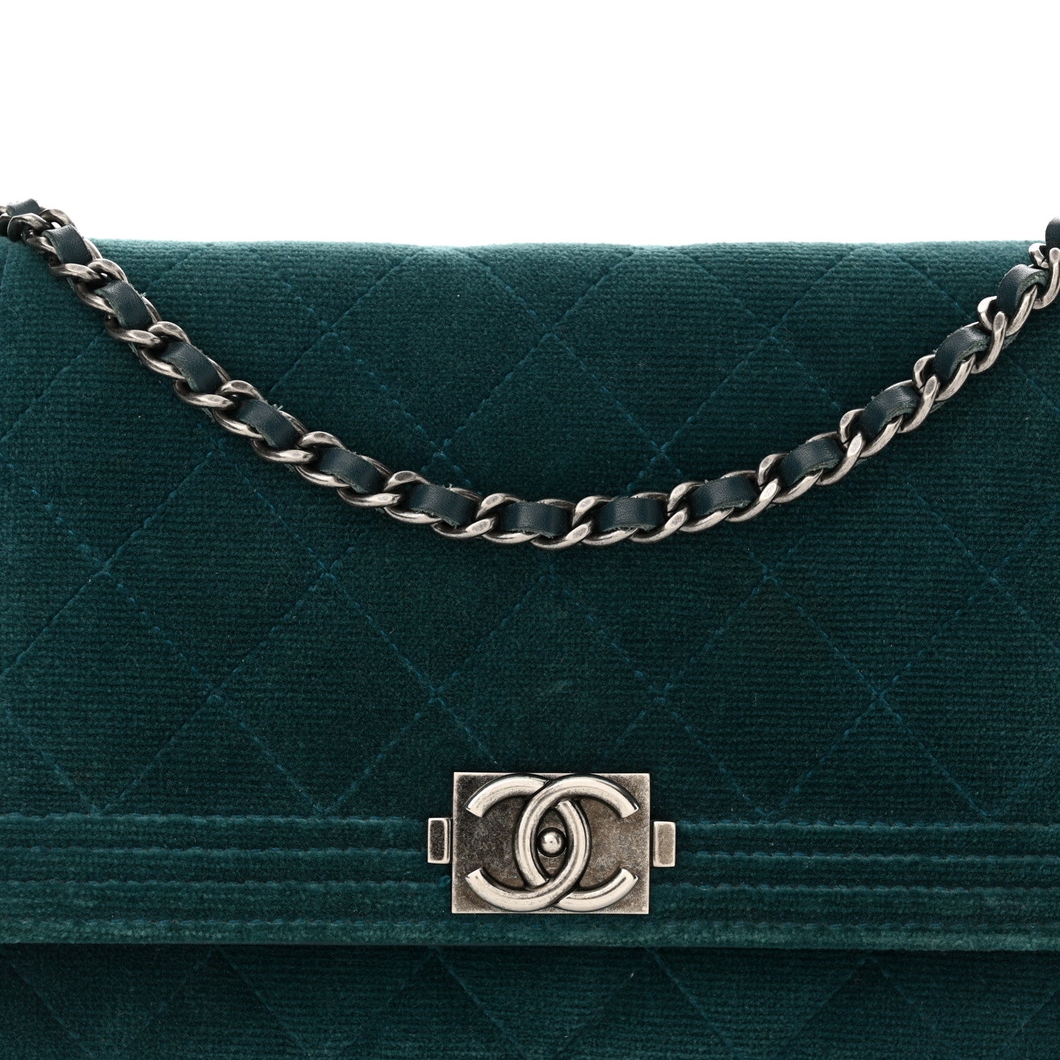 Chanel Velvet Quilted Boy Wallet On Chain WOC Teal 9 of 13