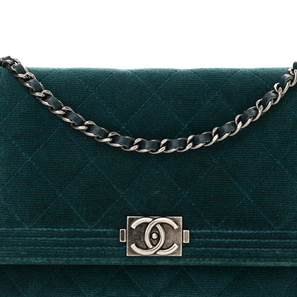 Chanel Velvet Quilted Boy Wallet On Chain WOC Teal 9 of 13