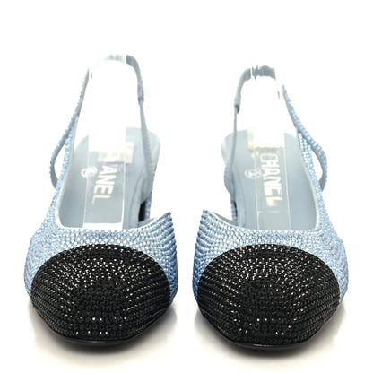 Chanel Strass Grosgrain Cap Toe CC Slingback Pumps 38 Blue Black 2 of 8