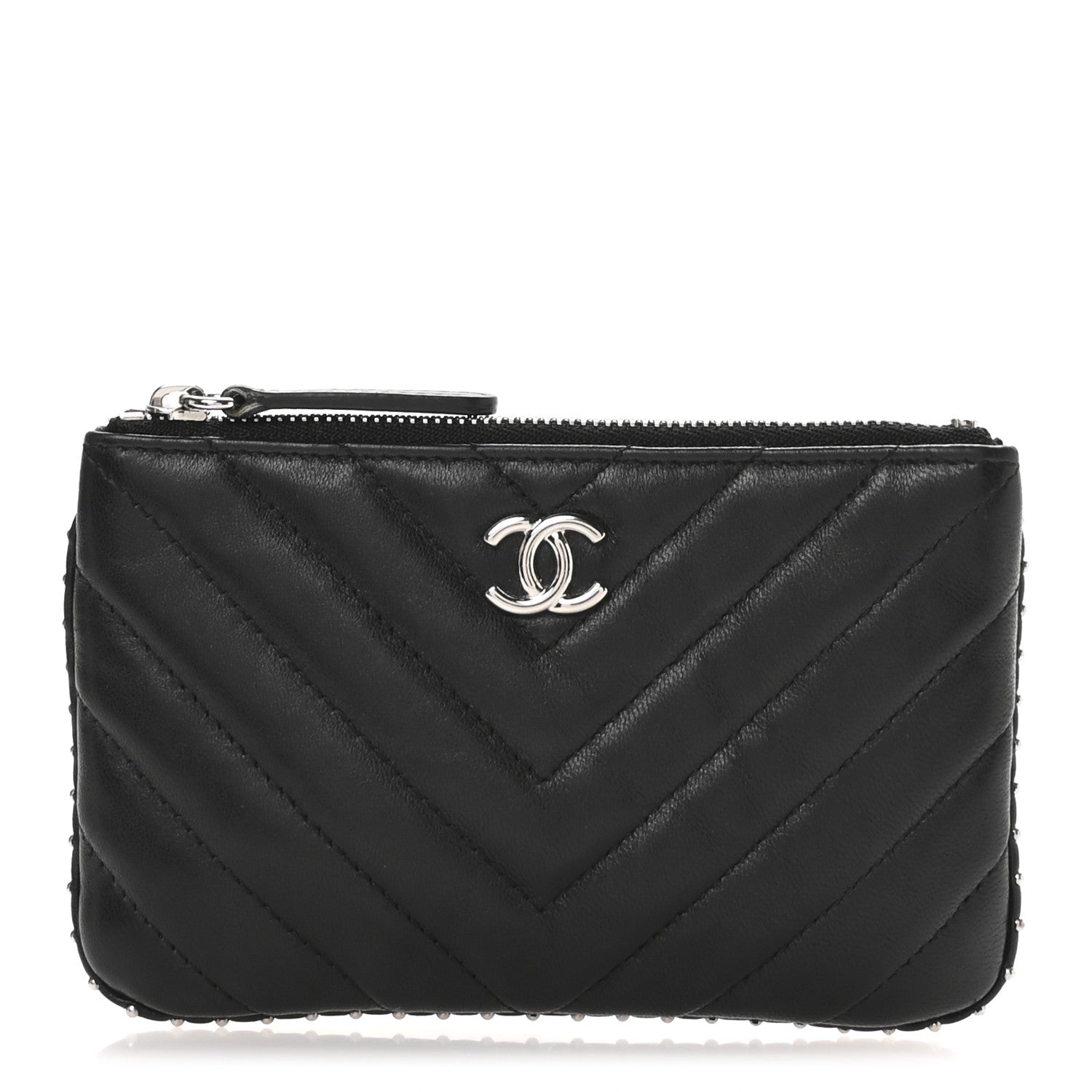 Chanel Lambskin Chevron Quilted Studded Small Cosmetic Case Black 1 of 8
