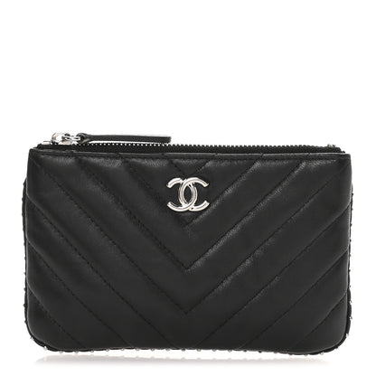 Chanel Lambskin Chevron Quilted Studded Small Cosmetic Case Black 1 of 8